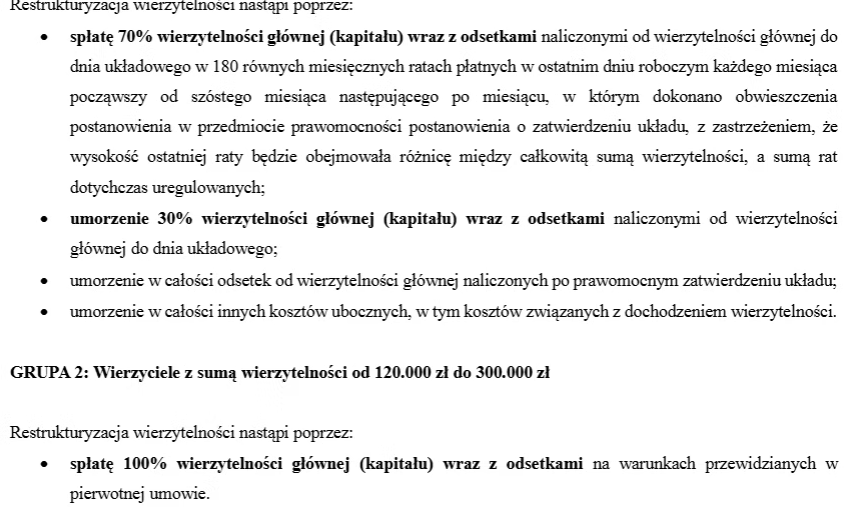 Skan dokumentu sądowego w sprawie restrukturyzacji - strona 1